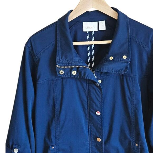 Chico's Twill Utility Jacket Zipper and Snaps Navy Women's Size 3 (XL) - Picture 3 of 9